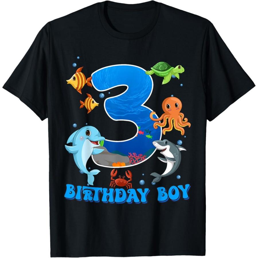 3rd Birthday Party Ocean 3 Year Old Sea Fish Birthday Boy T-Shirt S чёрный