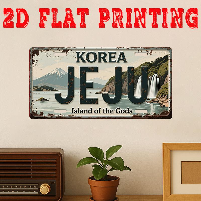 HD Aluminum Metal Sign Jeju Korea Island of the Gods Vintage License Plate Style Wall Decor Retro Volcano Waterfall Coastal La 15x30cm(5.9x7.8inch)