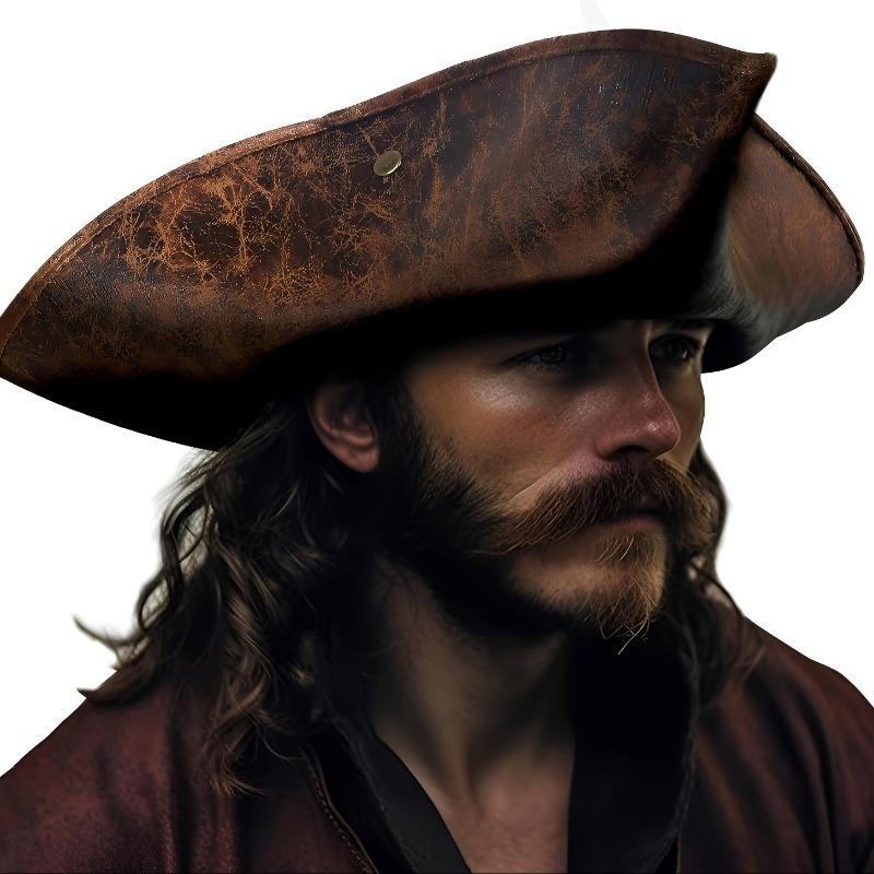 1Pc Pirate Tricorne Hat Suitable For Cosplay And Theme Parties - Elegant Faux Leather Style Durable Costume Accessory Vintage Brown Distressed Effect