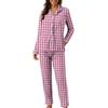 Conjunto de Ropa de Casa Casual para Mujer con Estampado de Cuadros y Parches, de Manga Larga