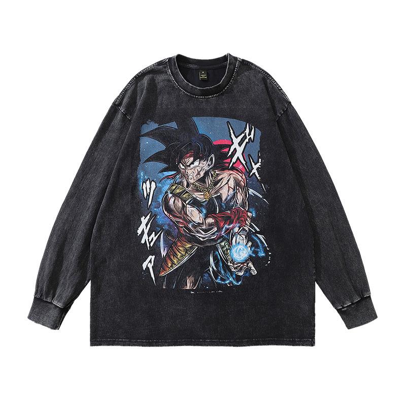 Hip-Hop Trendy Brand Men'S Tops Japanese Cartoon Animation Printing Loose Washing Old Men'S And Women'S Long-Sleeved T-Shirts