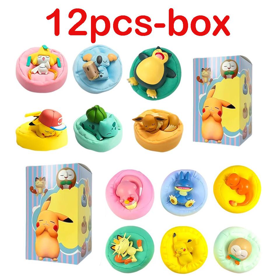 1-12pcs Pok  mon  Pikachu  Action Dolls  Anime sleep Series Desktop Decorations Pok  mon Toys ornament Birthday Gif