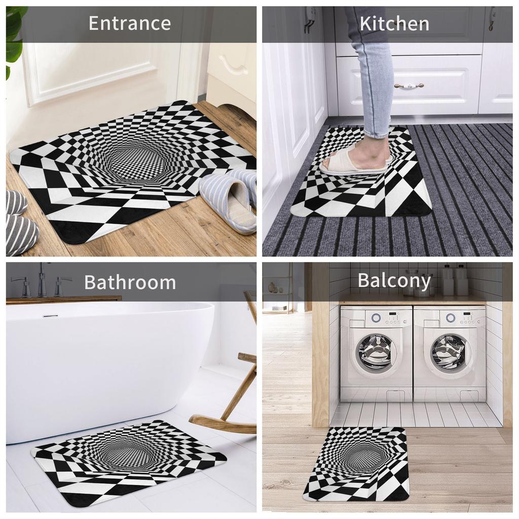 3D Checkered Swirl Trap Doormat Mat Anti-Slip Geometric Vortex Illusion Bathroom Kitchen Toilet Rug Carpet 40*60cm