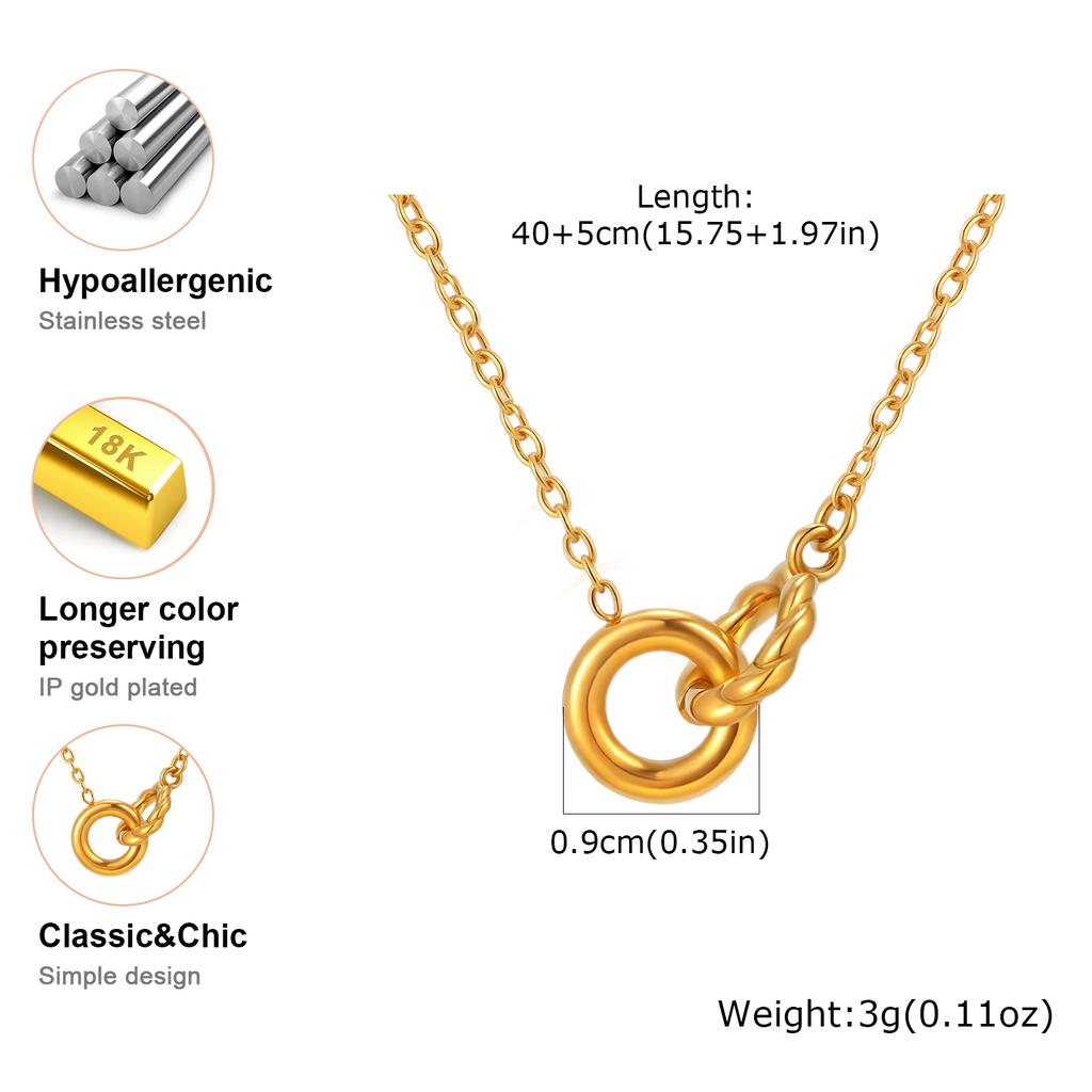 Minimalist Twist Double Ring Necklace,Gold Color Stainless Steel Necklaces for Women,Trendy Waterproof Jewelry Gift