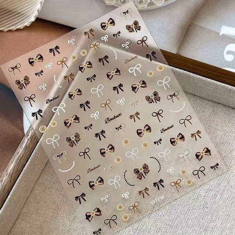 Trendy Mylar Bow Nail Stickers: Embossed Autumn/Winter Collection