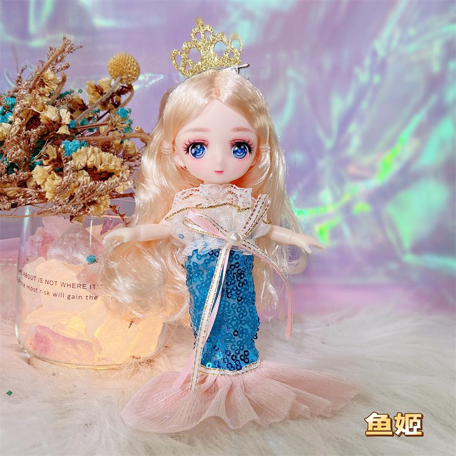 16cm 3D Comic Eyes Girl Princess BABI Doll Toys 1/8 BJD Joints Movable Pretty Clothes White Skin Kids Dress Up Toys Gifts