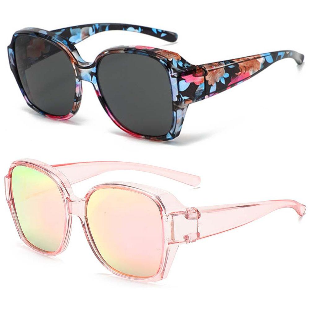 

Polarized Sunglasses Fit Over Glasses for Women 2 Pack, UV400 Protection Square Shades Extra Large Sun Glasses Pink розовый