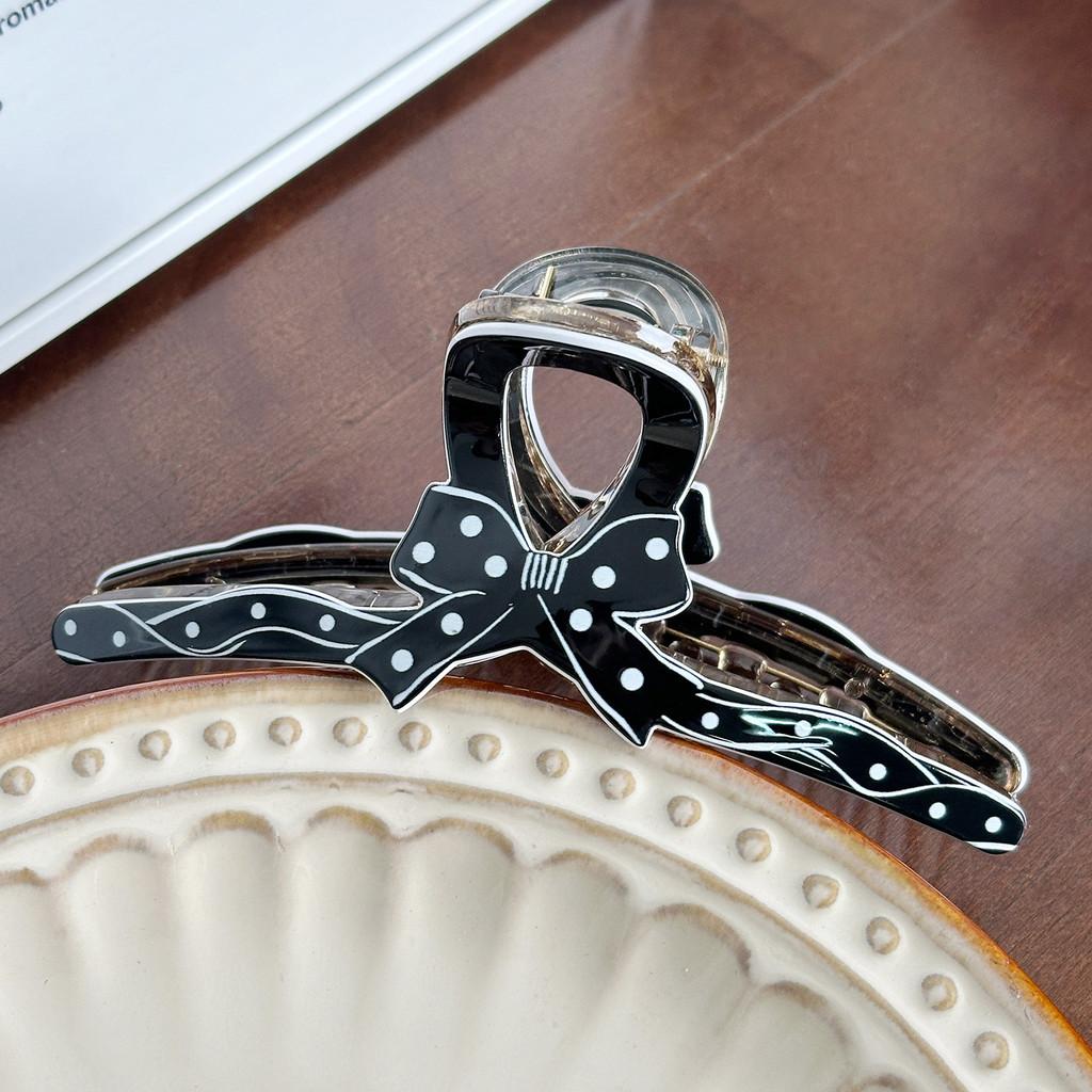 Elegant Hair Claw Clip In Polka Dot Design With Charming Bow For Daily Use