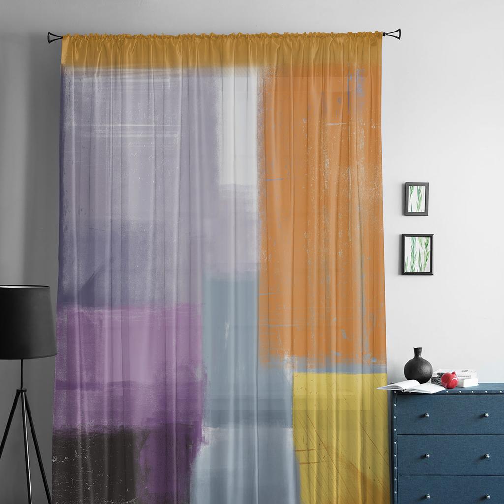 Abstract Oil Painting Orange Purple Sheer Curtains For Living Room Bedroom Home Decor Kitchen Tulle For Windows Voile Drapes