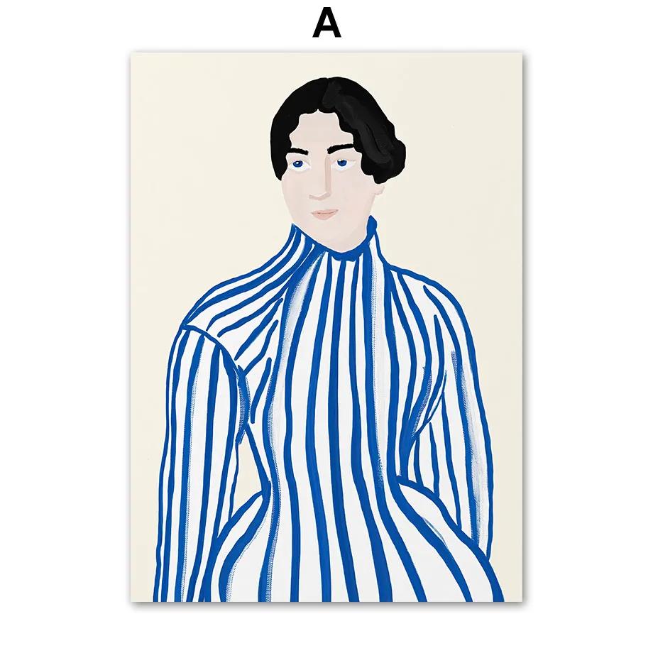 Stripe T-shirt Woman Thick Thighs Big Girl Wall Art Print Canvas Painting Nordic Poster Abstract Pictures For Living Room Decor