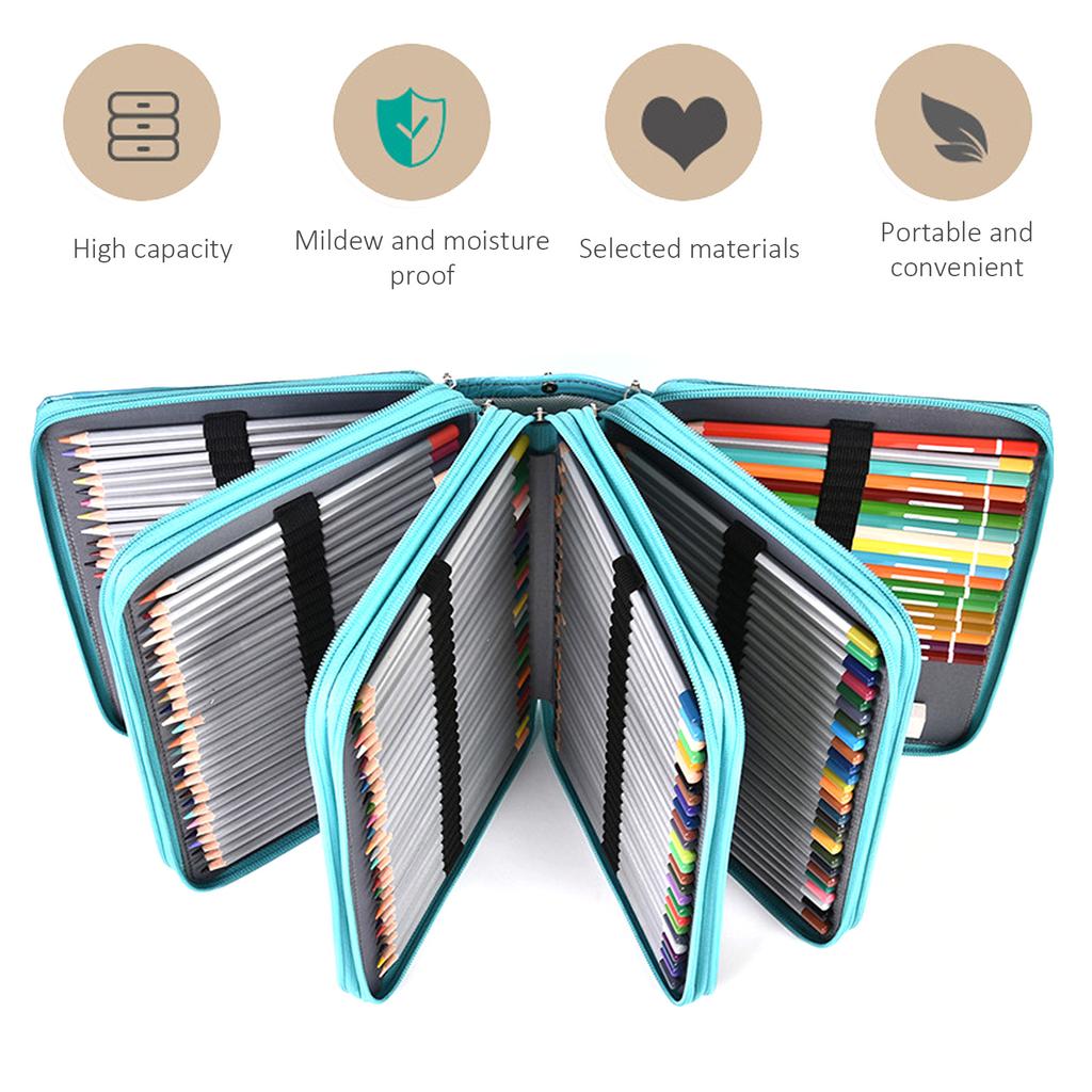 Colored Pencil Case 252Hole Large Capacity Art Painting Pen Portable PU Storage Bag