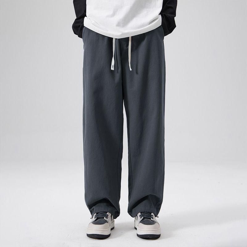 51 Hip-Hop Vintage Style Fleece-Lined Pants for Men, Winter Thickened Trendy Brand Sports Style Solid Color Casual Straight-Leg Jogger Pants