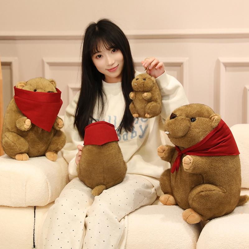 Groundhog Stuffed Plush Toys Plush Filled Animal Adorable Red Scarf Groundhog Sleeping Companion Dolls Gifts