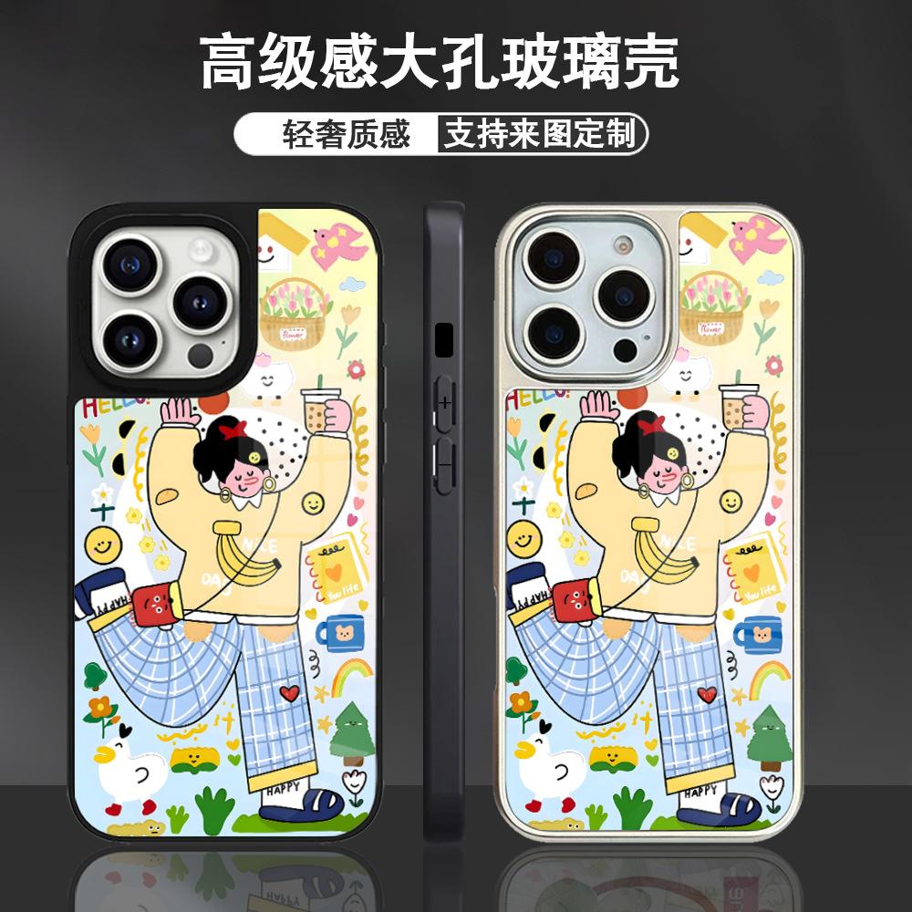 Xiaohongshu Hot-selling Sweet Happy Girl Apple 17 Mobile Phone Case Iphone11 Skin Glass Case 15promax