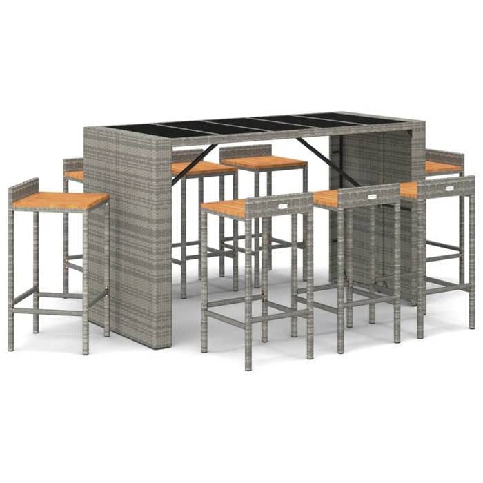 VidaXL Ensemble de bar jardin 9 pcs gris poly rotin/bois massif acacia, ensemble de table de bar, ensemble de pub, ensemble 3187689