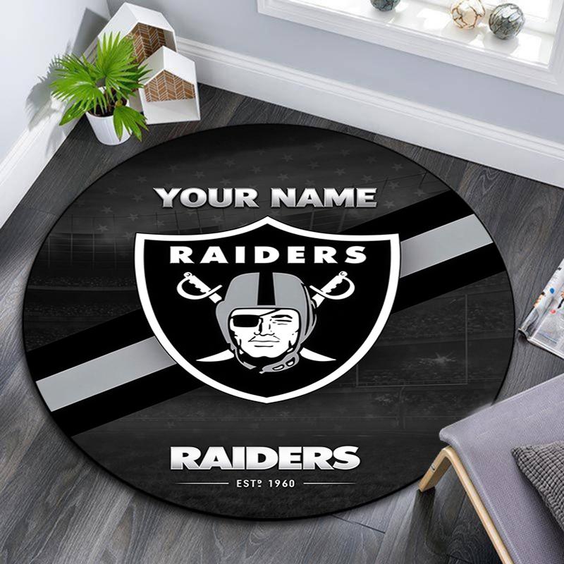 Custom Name,Las Vegas Raiders pattern round rug,Carpet Rug for Living Room Bedroom Playroom ,Non-slip Floor Mat,Holiday Gifts and Birthday Gifts.