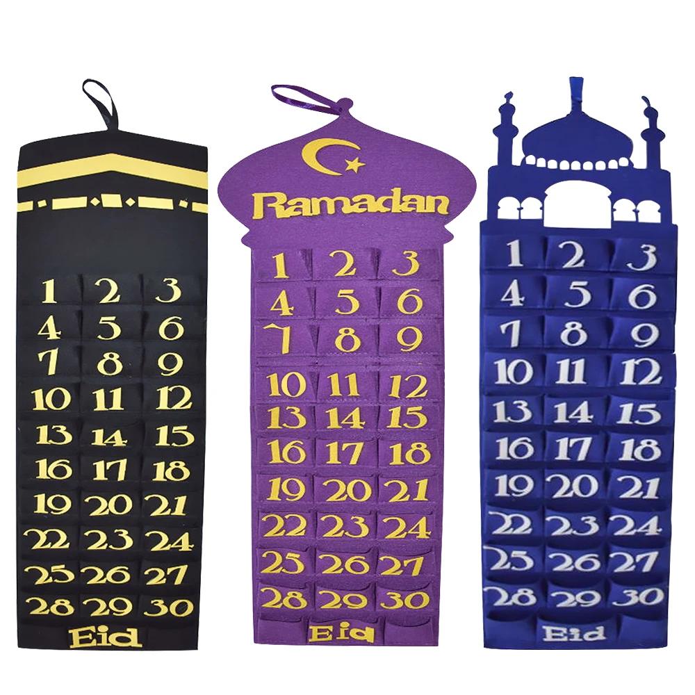 Eid Mubarak Calendrier en Feutre DIY Compte à Rebours Décoration Ramadan Pour la Maison Cadeaux Enfants Fête Islamique Musulmane Eid Ramadan Kareem