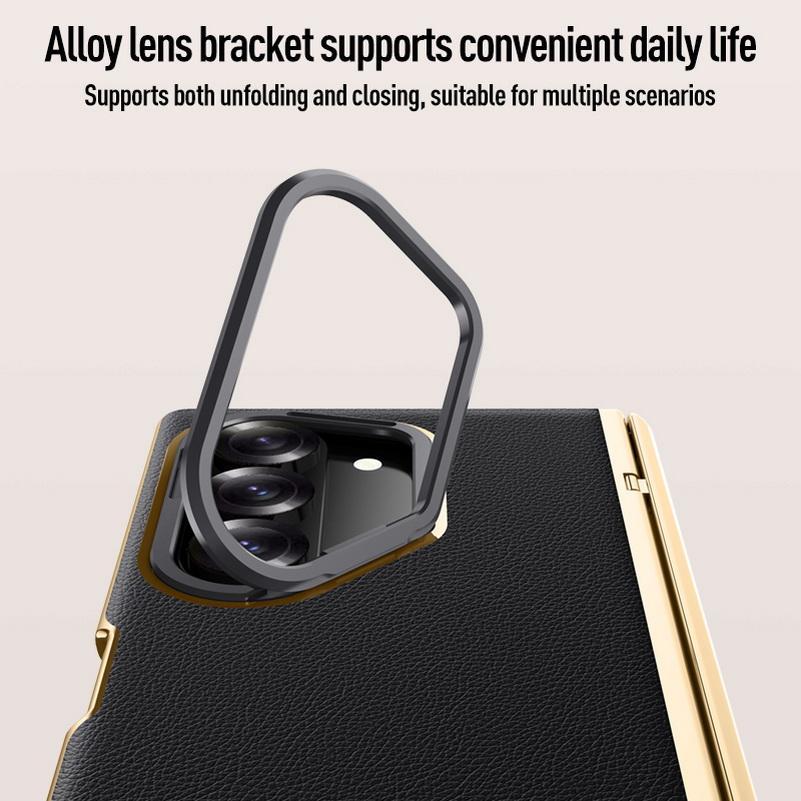 Galvanisierte Federgelenk-Schutzhülle aus echtem Leder und gehärtetem Glas für Samsung Z Fold 6 Galaxy Z Fold6 Rundumschutzhülle