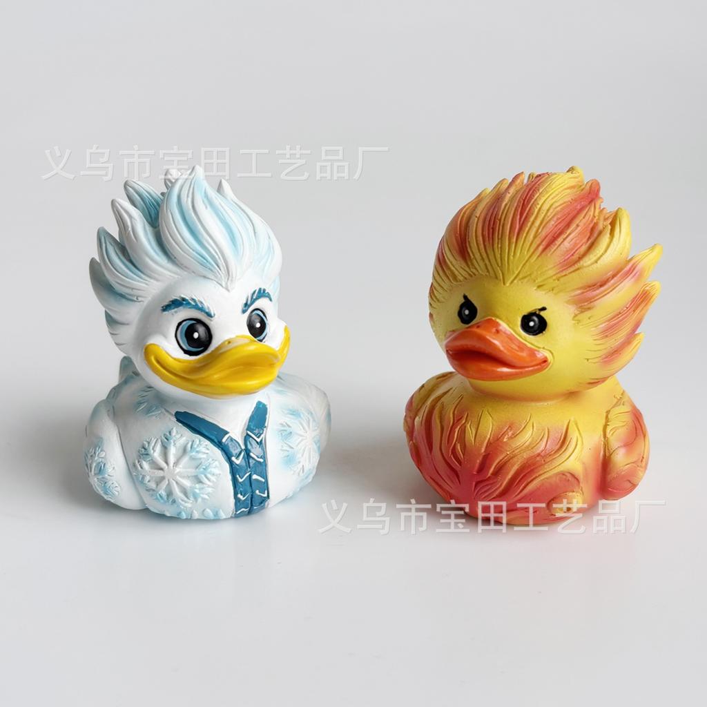 Creative Ice and Fire Collision Resin Cute Duck Resin Statue Small Ornament Home and Party Ornament