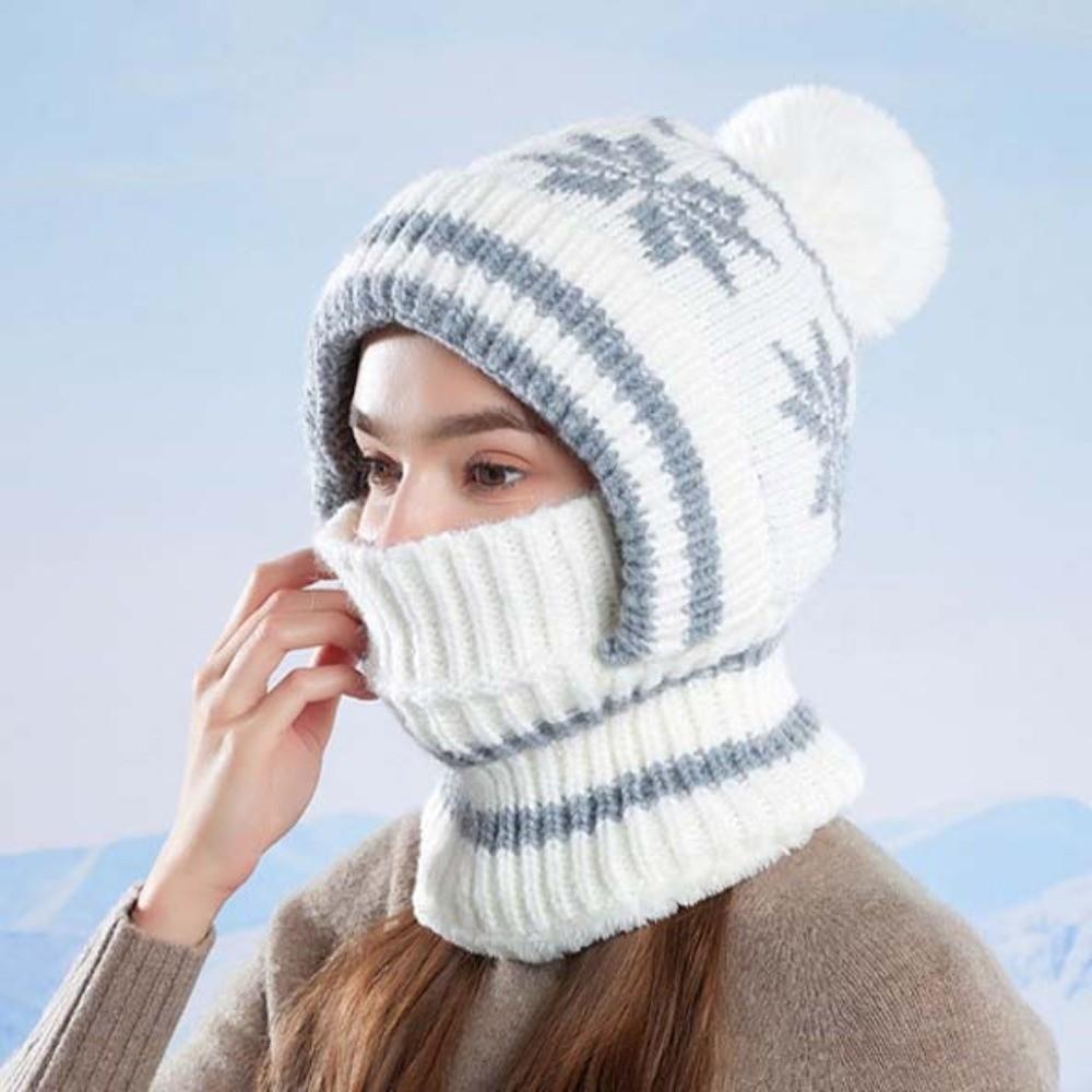 Ear Protection Winter Beanie Mask Fleece Lining Integrated Scarf Cap Daily Wear