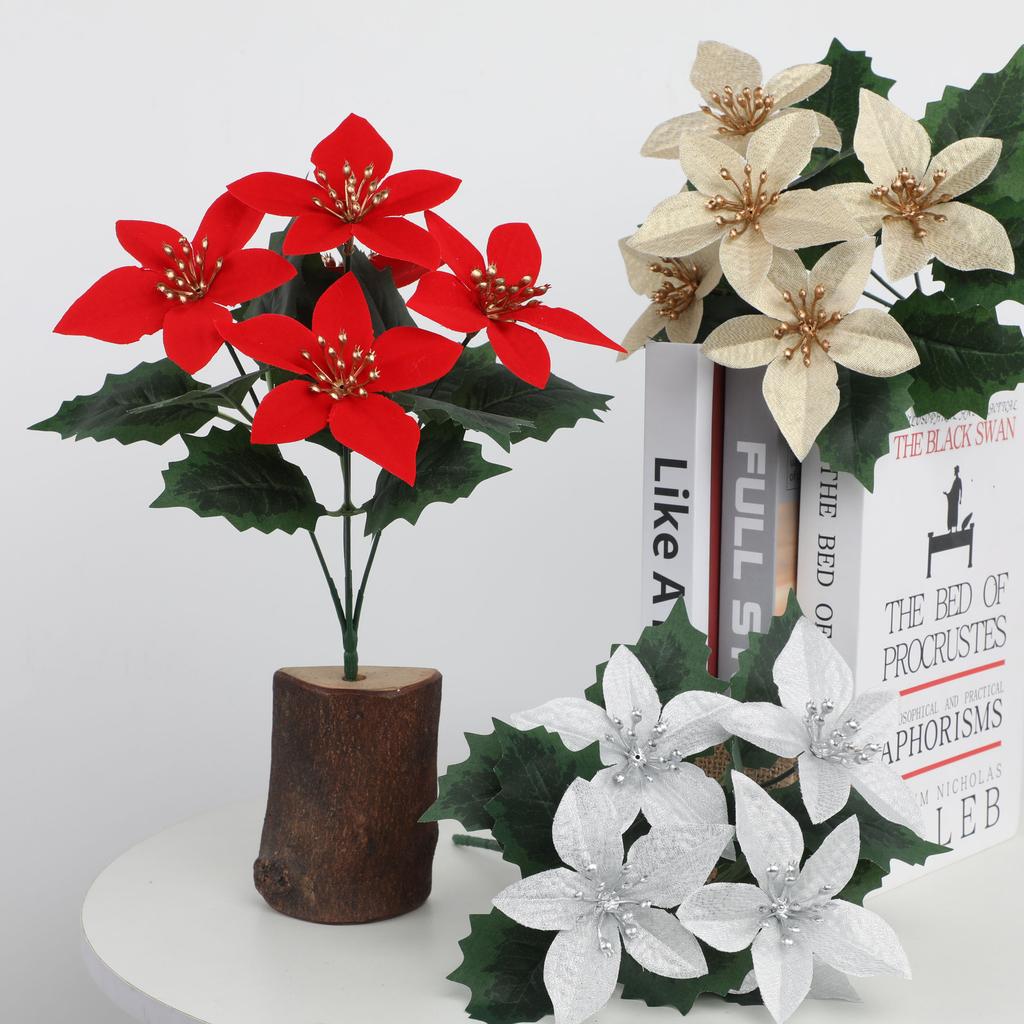 3PCS Christmas Simulation Bouquet 5 Fork Fake Flower Honeysuckle Holiday Decoration Simulation Green Plant Interior Decoration
