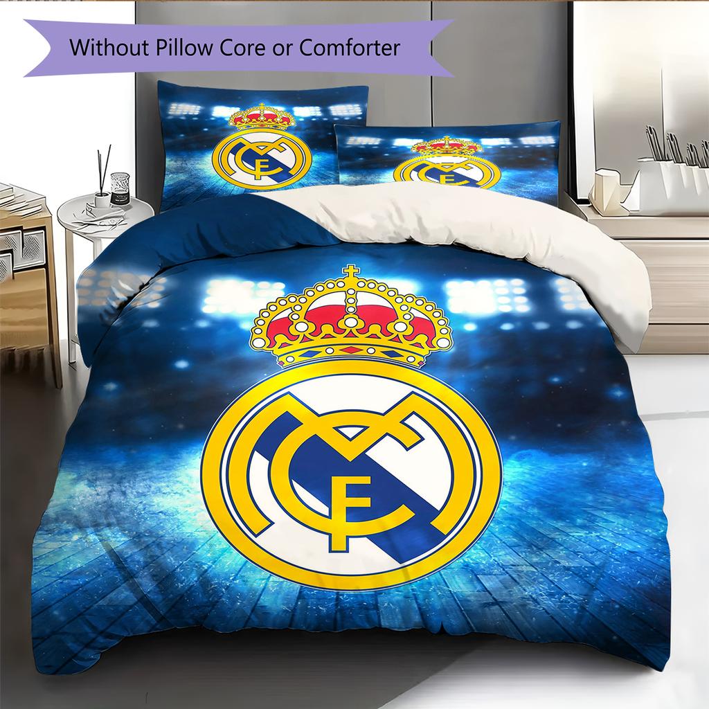 Madrid team Pattern Bedding Home Decoration Birthday Gift (1 * duvet cover + 2 * pillowcase, without core)