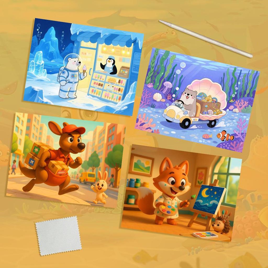 3D Animal & Underwater Adventure Scratch Art Book for Kids
