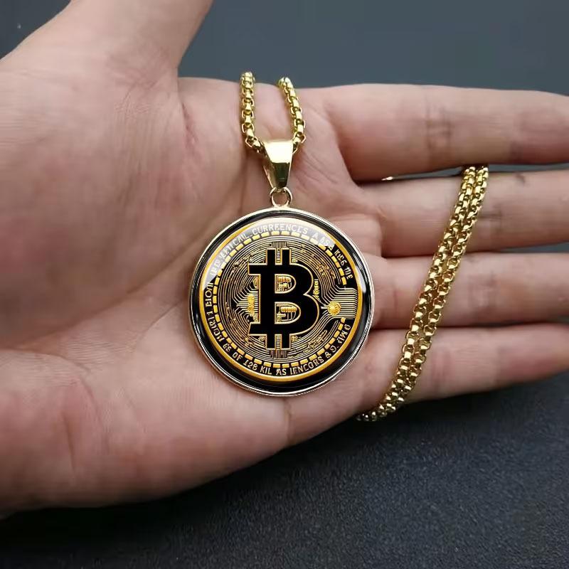 Bitcoin Pattern Simple and Versatile Hip-hop Style Round Bitcoin Necklace Pendant