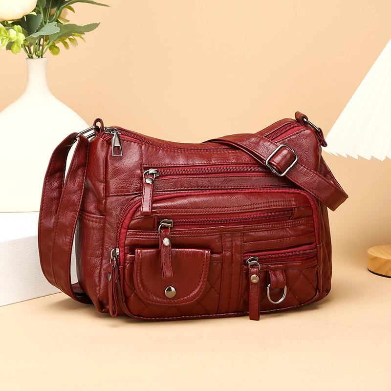 

2024 Women s Soft Leather Single Shoulder Crossbody Bag красный