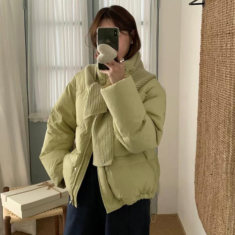 Sweet down jacket women's short 2024 new fashion stand-up collar removable scarf hat thickened bread jacket trendy