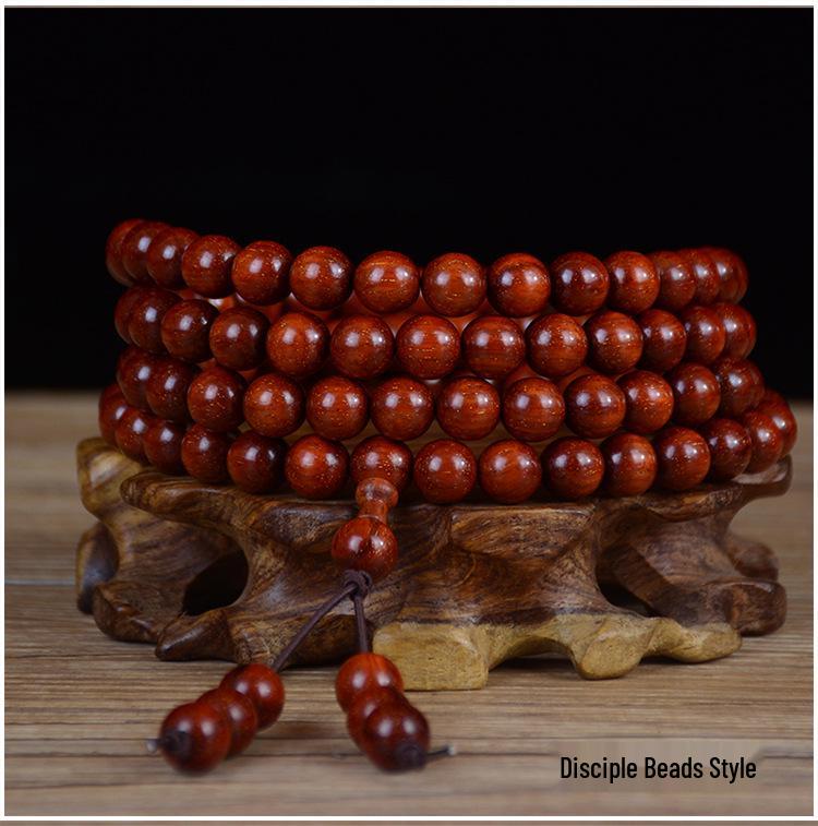 Zambia Rosewood & Blood Sandalwood Bracelet - 108 Beads Rosary with Gold Star & Pterocarpus Santalinus Buddhist Prayer String