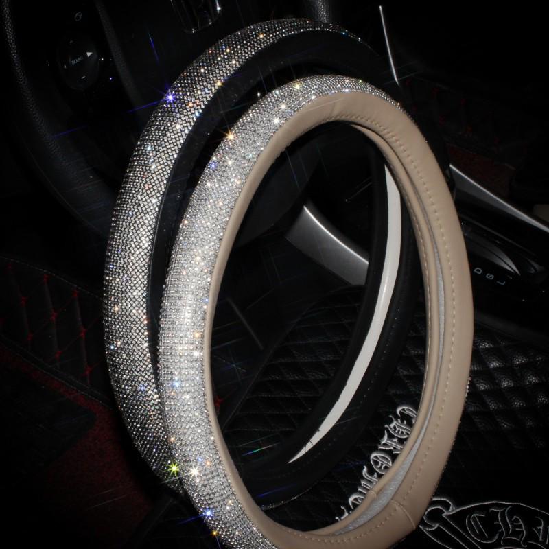 Diamond Crystal Car Steering Wheel Covers Rhinestone Leather Auto Steering-Wheel Cover Car Interior Accessories For Girls Ladies