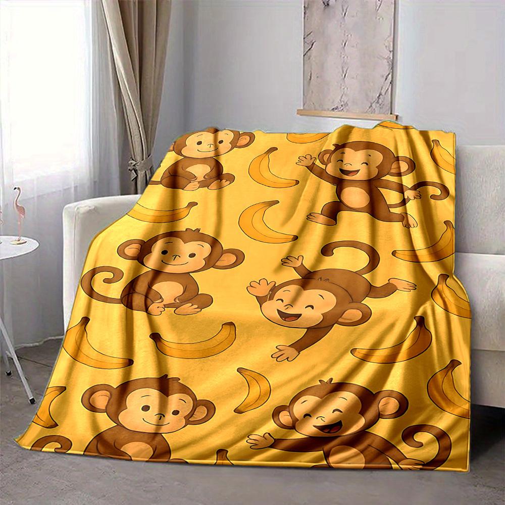 1pc Monkey Banana Blanket, Lightweight Flannel Throw Blanket For Sofa, Bed, Travel108