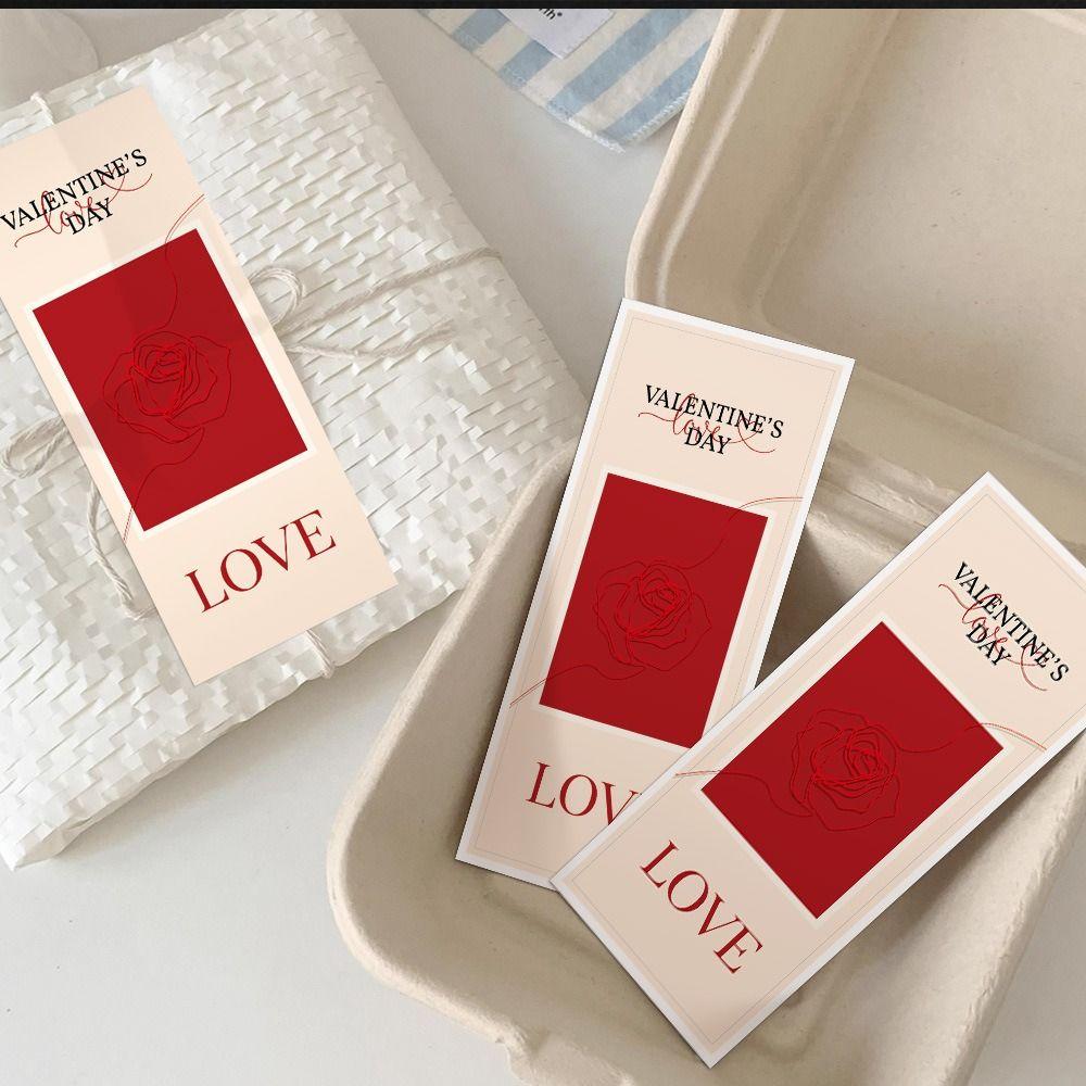 50PCS Red Happy Valentine's Day Stickers Self Adhesive Emboss Rose Flower Wrapping Sealing Label Rectangle Packing Ornament