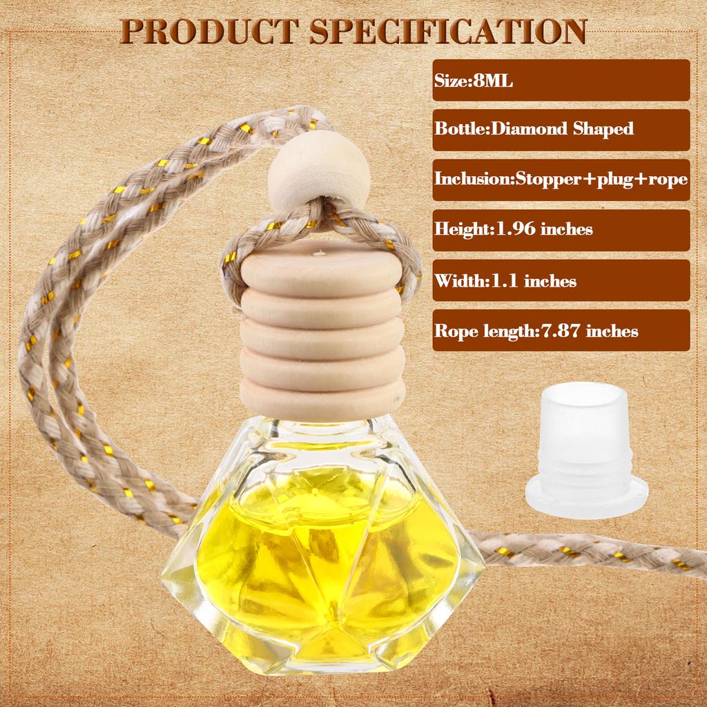 50 Pezzi 8ml Diffusore Profumatore Auto da Appendere Vuoto Vetro Trasparente Diffusore Oli Essenziali Aromaterapia Fragranza Profumo Ciondolo Vetro