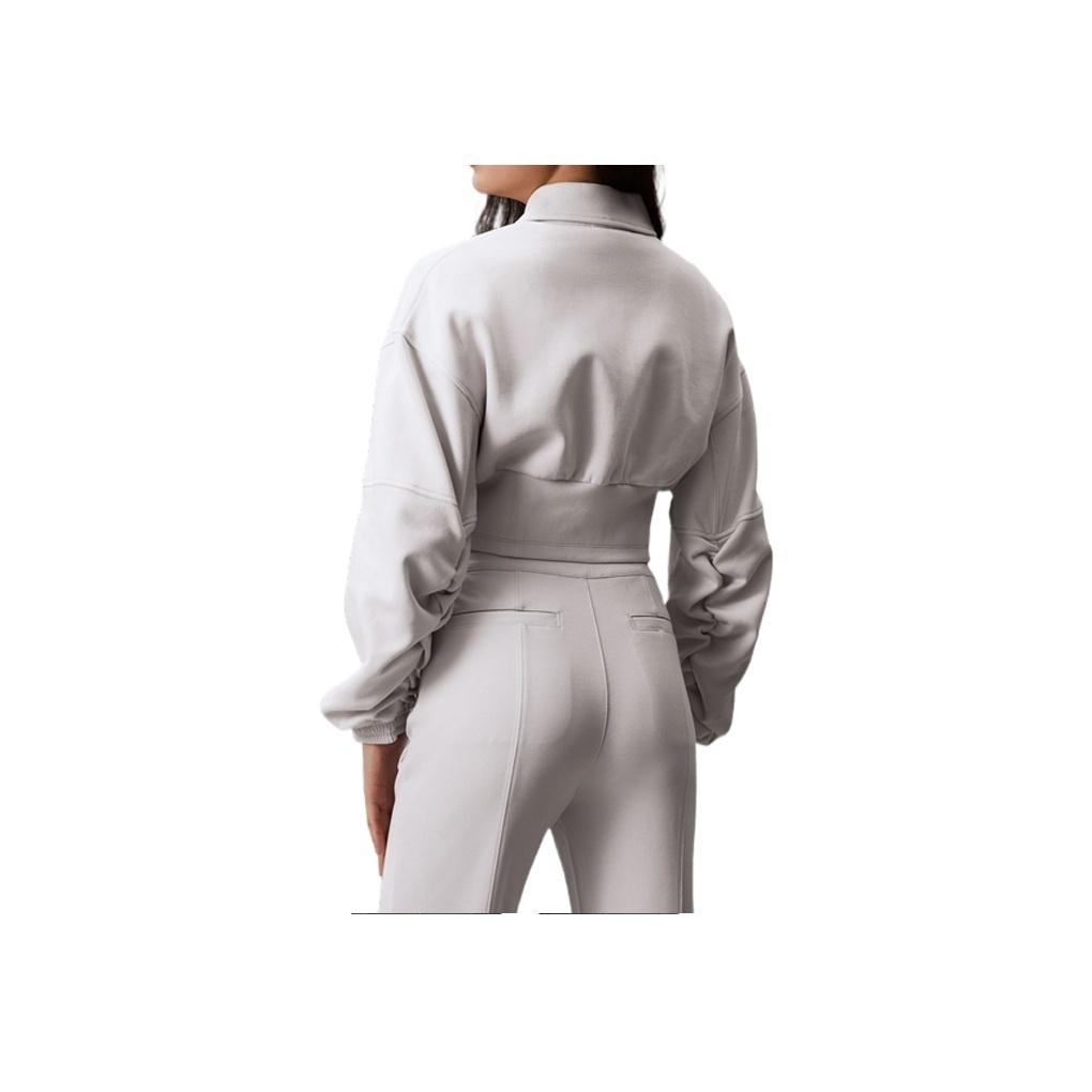 Calvin Klein Gathered Short Zip Collar Long Sleeve Sweatshirt Women sweatshirt Galaxy-Gray J223329