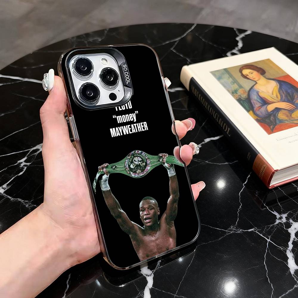 Custodia per Telefono Boxing F-Floyd M-Mayweather-FM per iPhone 17,16,15,14,13,12,11 Plus,Pro Max,XS,Interno Placcato Argento Colorato