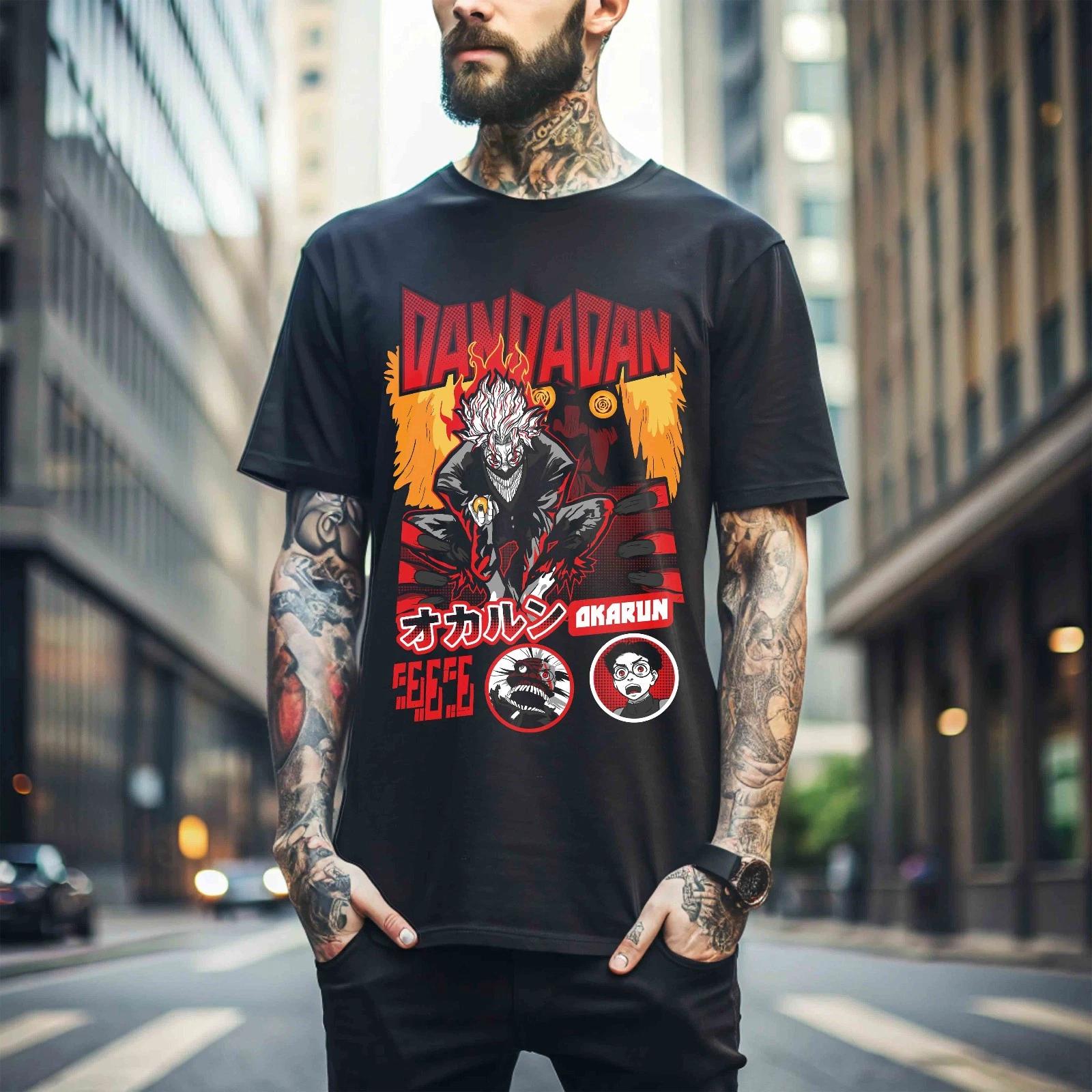 

100% cotton TOPS UNISEX TEES MENS WOMENS Dandadan Okarun T-shirt Okarun Momo Ayase Gift Exclusive Shirt All Size 525 4XL чёрный