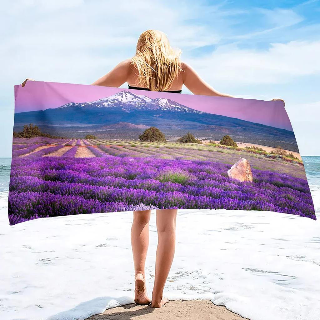 Lavender Beach Towel Purple Flower Bath Towel Bathroom Sport Bar Towel for Adult Kids Microfiber Shower Quick Dry Swimming Cover