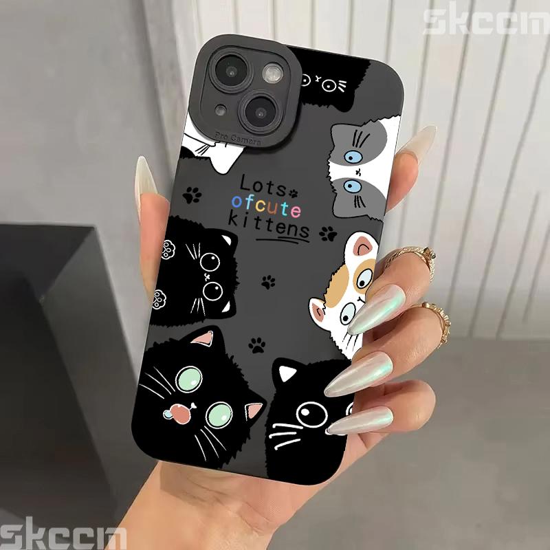 Cute Cartoon Cat Phone Case For iPhone 16 15 Pro Max Cases iPhone 11 12 13 14 Pro Max XS XR X 7 8 Plus Shockproof Soft Cover