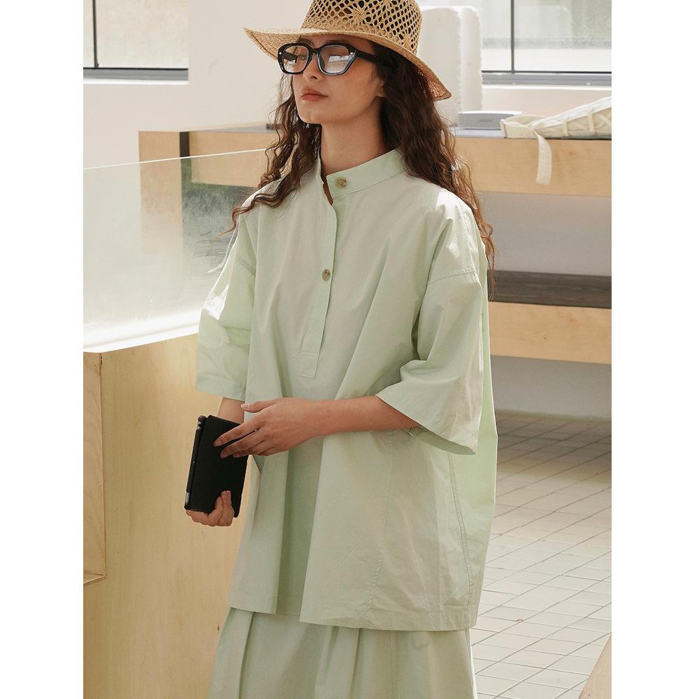 

Johnature рубашки с короткими рукавами, повседневные корейские версии, летние свободные удобные простые японские топы с круглым вырезом, женские топы One Size светло-зеленый