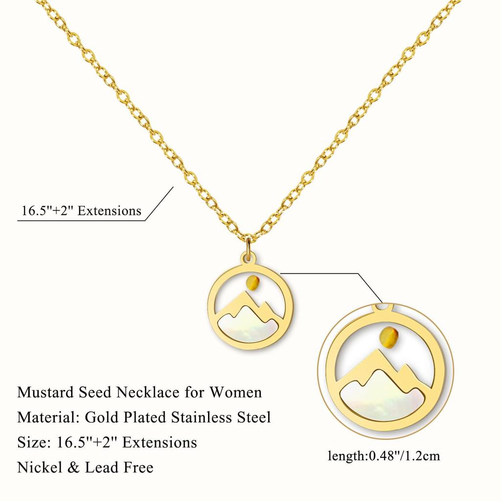 18K Gold Plated Stainless Steel Mountains-Mustard Necklaces Christian Faith Jewelry Mustard Seed Faith Necklace for Women Gifts