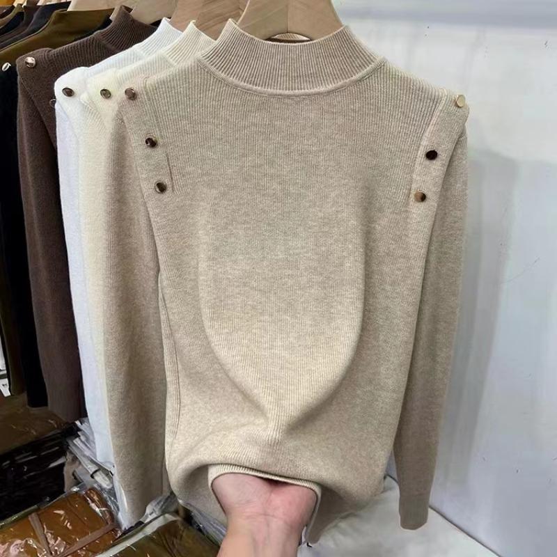 

Модный элегантный однотонный вязаный свитер с полувысоким воротом для женщин, осенний повседневный облегающий свитер с длинным рукавом для женщин, топы, зимние теплые базовые трикотажные изделия 24880 One Size хаки