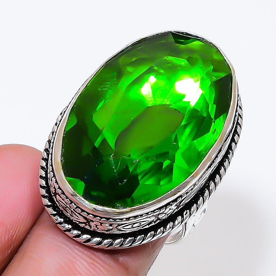 Natural Peridot Gemstone Handmade 925 Sterling Silver Jewelry Ring Size 7.5 AR-18555