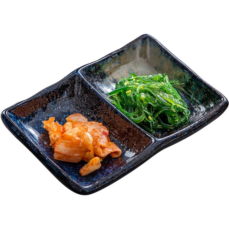 Japanese Ceramic Double-Compartment Dish for Dipping Sauces and Seasonings