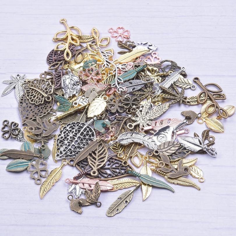 30pcs Radom Mix Plant Leaf Charms For Jewelry Making Supplies Vintage Pendant Charm Handmade Earring Necklace Retro Accessories
