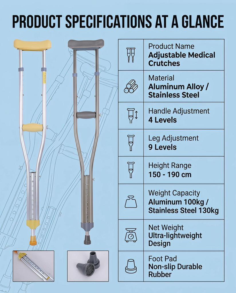 Verstellbare Aluminium-Unterarmgehstützen für die Rehabilitation von Älteren & Behinderten