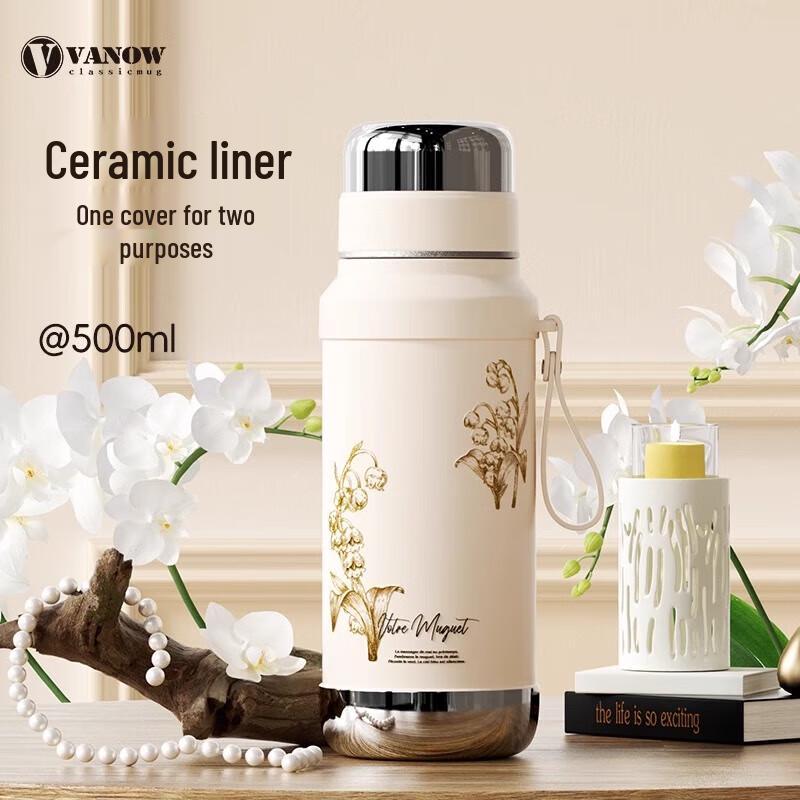 Vanow 500ml Ceramic Lined Tea Infuser Insulated Mug