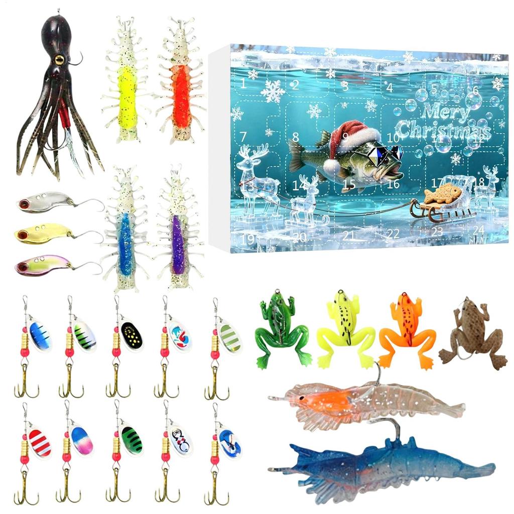 2025 Christmas Count Down Calendar 24-Day Freshwater Countdown Calendar Fishing Lures For Fisherman Friends Men Teens Adults