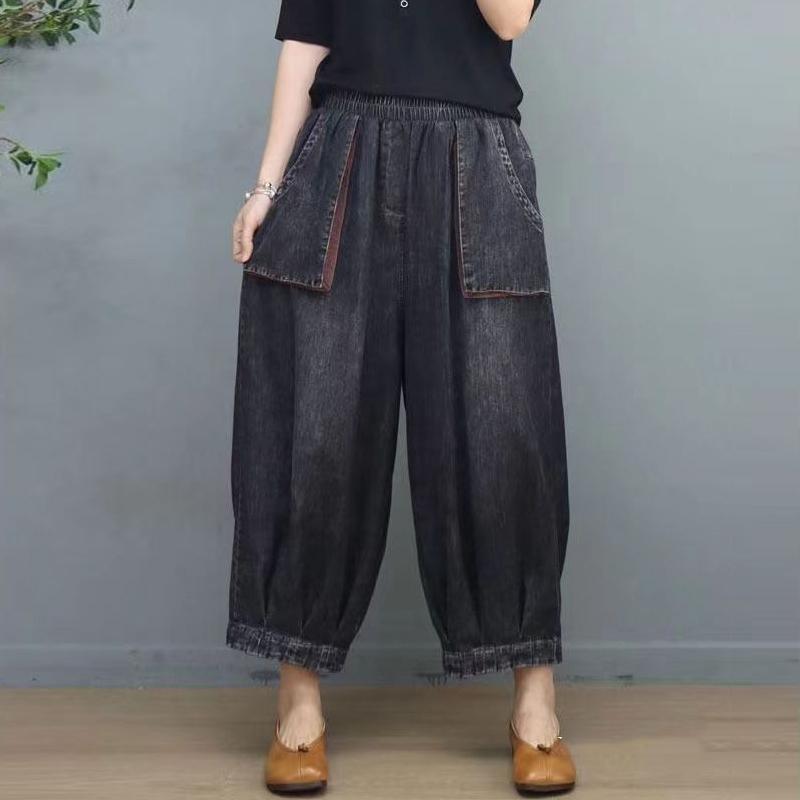 Jeans Holgados Vintage de Estilo Étnico Streetwear Y2K para Mujer Primavera Verano Casual Bolsillos Grandes Pantalones de Mezclilla hasta el Tobillo Pantalones